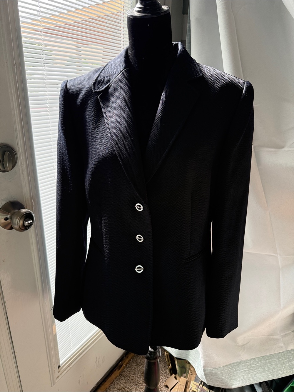 Tahari Black Tailored Blazer with Subtle Herringbone